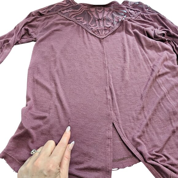 Free People Mauve Long Sleeve Mesh Back Top Embroidered Details size S - Picture 15 of 15